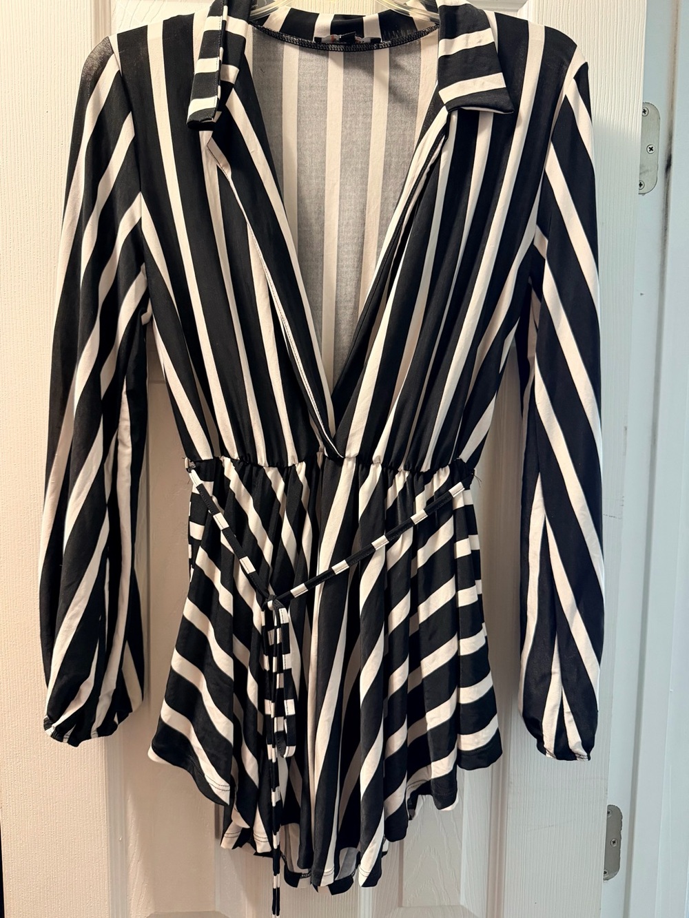 Striped Black & White Long-Sleeve Bodysuit